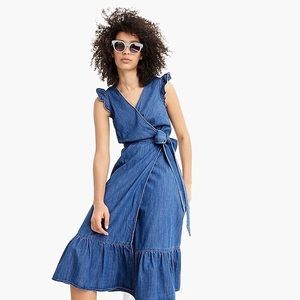 J.Crew Denim Chambray Wrap Midi Dress Sz 10